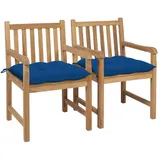 vidaXL Gartenstuhl 58 x 60 x 90 cm teak/blau 2 St. inkl. Kissen 3062755