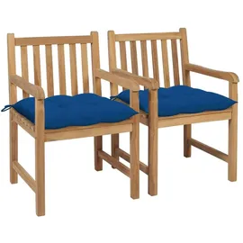 vidaXL Gartenstuhl 58 x 60 x 90 cm teak/blau 2 St. inkl. Kissen 3062755