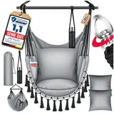 Kesser Hängesessel Mit Kissen Getränkehalter & Bücherfach - Safari Xxl Hängestuhl Für Erwachsene & Kinder Hängematte Bis 150 Kg Hängesitz Grau - Kesser