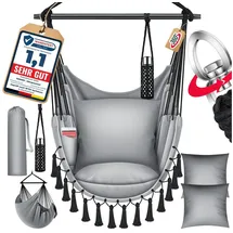 Kesser Hängesessel Mit Kissen Getränkehalter & Bücherfach - Safari Xxl Hängestuhl Für Erwachsene & Kinder Hängematte Bis 150 Kg Hängesitz Grau - Kesser