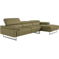 Egoitaliano "Malika, edel und bequem, Designsofa mit hochwertigen Bezügen, L-Form", grün (pistazie), B:287cm H:94cm T:165cm, Leder »BULL« (echtes Rindsleder). Geschliffenes, pigmentiertes und behandeltes Rindsleder mit einer Dicke von 1, 3-1, 5 mm.