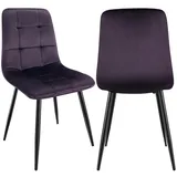 JIJIAN 2er Set Esszimmerstühle, Polsterstuhl Stühle mit Samtstoff und Schwarzen Metallbeinen, Küchenstühle mit 120 kg Tragkraft, Tiefes Lila