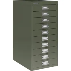 Bisley Multidrawer Schubladenschrank aus Metall mit 10 Schubladen DIN A4 ohne Sockel - Farbe: Olivgrün