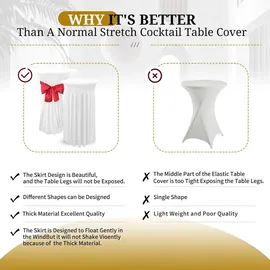 luxuskollektion 2er-Set Weiße Stehtisch Hussen Stretch Tischdecke Runder