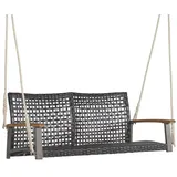 Costway Schaukelbank 2-Sitzer, Haengebank PE-Rattan, Gartenschaukel zum Aufhängen, Hollywoodschaukel mit Akazienholz-Armlehnen, 360 kg Belastbarkeit,
