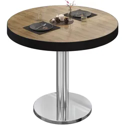 BN | Bistrotisch | Ø:H 70 x 72 cm | Schwarzer Rand | Eiche / Edelstahl | Rund