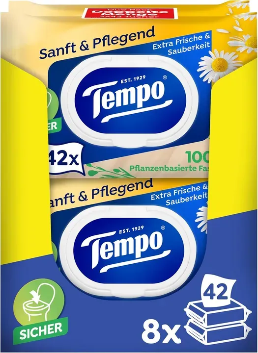 TEMPO Feuchtes Toilettenpapier Sanfte Feuchtigkeitspflege 16 Packungen à 42 Tücher