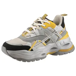 Plateausneaker BUFFALO "TRIPLET HOLLOW", Herren, Gr. 46, gelb (grau, gelb kombiniert), Lederimitat, Nubuklederimitat, Textil, sportlich, Schuhe, Chunky Sneaker, Schnürschuh, Freizeitschuh mit Kontrastdetails