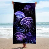 Strandtuch groß 100x200 cm 3D Lila Quallen, Microfaser Handtücher, Strandlaken Handtuch, Schnell Trocknen Strandhandtuch Herren Frauen Badetücher, Badetuch, Strandtücher