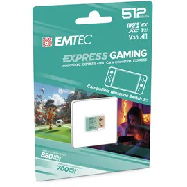 Emtec EMTEC, MicroSDXC 512 GB UHS-I U3 V30 A1 Express Gaming, kompatibel mit Nintendo Switch 2, hohe Geschwindigkeit bis zu 880 Mb/s, erweiterter Speicher, ideal für Videospiele und Anwendungen