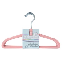 BURI Kleiderbügel 5 Kinder-Kleiderbügel mit Samtüberzug und Gürtelhalter Hosenbügel Wäsc rosa