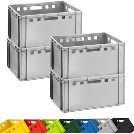 Buri 4x Fleischkiste E3 Metzgerkiste 60x40x30cm lebensmittelecht, robust, stapelbar - Eurokisten Lagerkiste Stapelkiste aus Deutschland, Farbe:grau - Grau