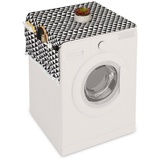 Relaxdays Waschmaschinenauflage mit Taschen, Polyester, Abdeckung Waschmaschine, Trockner, Kühlschrank, schwarz/creme