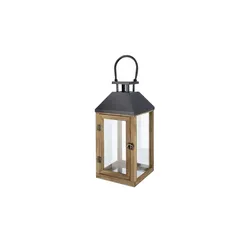 Laterne   , holzfarben , Holz,Metall,Stahl,Glas , Maße (cm): B: 17,8 H: 38,5 T: 17.0