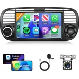 2G+64G Android Autoradio 2 Din für FIAT 500 2007-2015 mit Wireless Carplay Android Auto Navi GPS WiFi 7 Zoll Autoradio mit Mirror Link Bluetooth FM/RDS DAB/OBD/DVR/EQ Lenkradsteuerung Rückfahrkamera