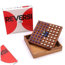 ROMBOL Denkspiele Spiel, Brettspiel Reversi – Interessantes Strategiespiel für 2 Personen aus edlem Holz, Holzspiel blau|weiß