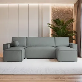 masseno Eckcouch Polyester U-Form mit Schlaffunktion 3-Sitzer Grau
