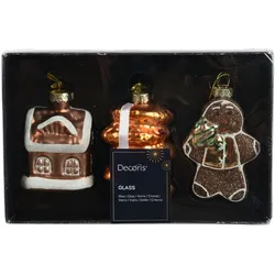 Christbaumschmuck Glas 7cm Lebkuchen Figuren 3er Set Weihnachtsbaum Anhänger Weihnachten Weihnachtsbaumschmuck Lebkuchenmann Lebkuchenhaus Braun