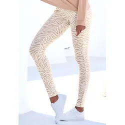 Schlafhose LASCANA, Damen, Gr. 44/46, N-Gr, braun (ecru, nougat), Single Jersey, Obermaterial: 92% Baumwolle, 8% Elasthan, animal-print, gemustert, casual, figurbetont knöchellang, Hosen, in weicher Stretch-Qualität