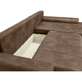 luma-home Vintage Ecksofa Schlafsofa Eckcouch L-Sofa mit Ottomane und Bettkasten in Braun / 18011 - 2 Jahre Gewährleistung - mind. 14 Tage Rückgaberecht - Braun