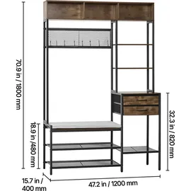 Vevor Multifunktionale Flurgarderobe 120 x 40 x 180 cm Braun