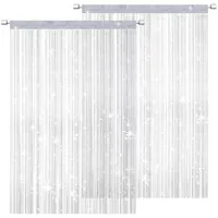 DALAETUS 2 Stück Fadenvorhang Set, 100 x 200 cm Fadengardine Glitzer, Balkontür Fliegengitter, Fliegenvorhang für Türen & Fenster(Weiß)