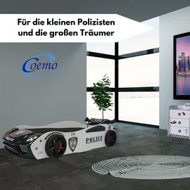Coemo Kinderbett Autobett V2 POLICE 90 x 200 cm Holz weiß