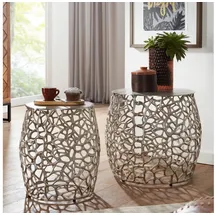 FineBuy Beistelltisch FineBuy Wohnzimmertisch 2er Set Metall Satztisch Tisch Rund Alu