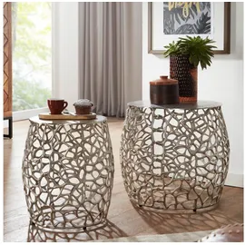 FineBuy Beistelltisch FineBuy Wohnzimmertisch 2er Set Metall Satztisch Tisch Rund Alu