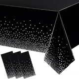 Mehrweg Tischdecke Schwarz,3 Stück Wasserfeste Tischdecke,274x137cm Rechteckig Tischtuch Geeignet Papiertischdecke Plastiktischdecke Mehrwegtischdecken für Hochzeit,Party,Kindergeburtstag,Weihnachten