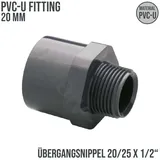 Plimat 20 mm PVC Klebe Fitting Übergangsnippel Pvc-u 20/25 mm x 1/2 Zoll Klebemuffe/klebestutzen X Außengewinde 10 Bar, Grau