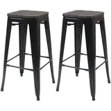 Proregal 2er-Set Barhocker inkl. Holz-Sitzfläche Sitzhöhe 76cm Metall Industriedesign stapelbar Schwarz Barstuhl Tresenhocker