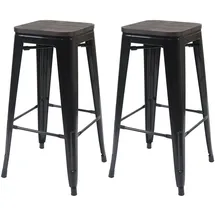 Proregal 2er-Set Barhocker inkl. Holz-Sitzfläche Sitzhöhe 76cm Metall Industriedesign stapelbar Schwarz Barstuhl Tresenhocker