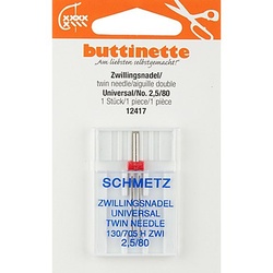 buttinette Zwillingsnadel "Universal", Stärke: 80, Nadelabstand: 2,5 mm