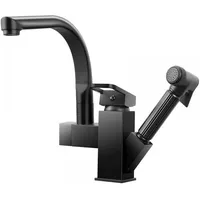 Küchenarmatur mit versenkbarer, arretierbarer Brause – 360° schwenkbar – Einhebelmischer und versenkbarer Brause – schwarz
