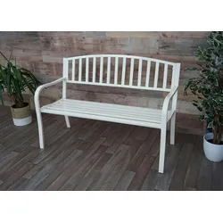 Mendler Gartenbank HWC-F43, Bank Parkbank Sitzbank, 2-Sitzer pulverbeschichteter Stahl ~ weiß