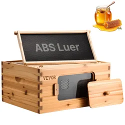VEVOR Bienenstock-Starterset mit tiefer Box, 100 % mit Bienenwachs beschichtetes natürliches Tannenholz, Zander Beute mit 10 Rahmen und Fundamenten, transparente Bienenfenster aus Acryl