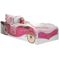 Kindermöbel 24 Bett »Kinderbett Zoe Kutschenmotiv weiß - pink inkl. Matratze« (2-tlg) rosa