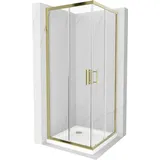 Mexen Rio quadratische Duschkabine 80 x 80 cm, Transparent, Gold + Duschwanne Weiß - 860-080-080-50-00-4010G