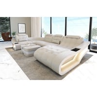 Sofa Dreams Wohnlandschaft Ledersofa Leder Couch Elegante U-Form Ledercouch, wahlweise mit Bettfunktion beige