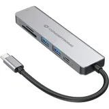 Conceptronic DONN02G Multifunktionaler 6-in-1 USB Adapter USB-A 3.0 x 2 USB-C PD