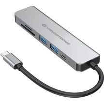 Conceptronic DONN02G Multifunktionaler 6-in-1 USB Adapter USB-A 3.0 x 2 USB-C PD