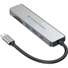 Conceptronic DONN02G Multifunktionaler 6-in-1 USB Adapter USB-A 3.0 x 2 USB-C PD