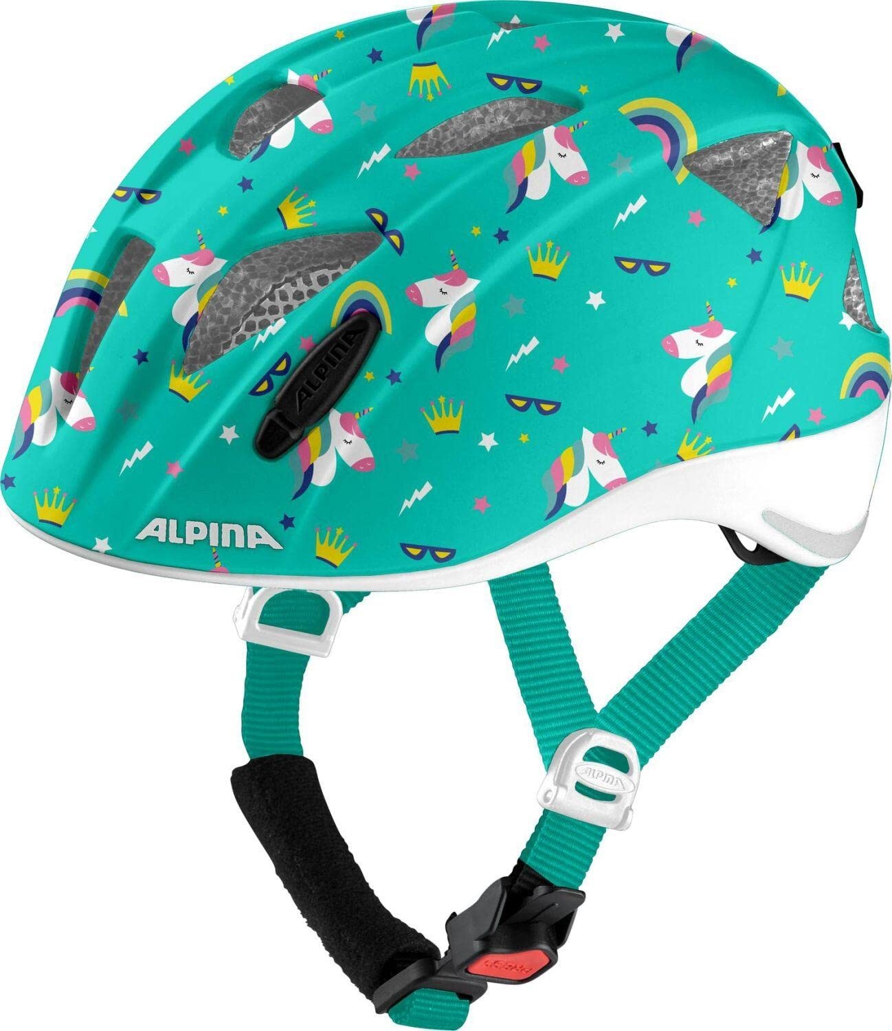 ALPINA XIMO FLASH - Beleuchteter, Reflektierender, Leichter & Anpassbarer LED Fahrradhelm Für Kinder, unicorn gloss, 49-54 cm