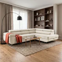 muffo Ecksofa WILD L Rechts mit Schlaffunktion 127x195 Velours Beige - Beige