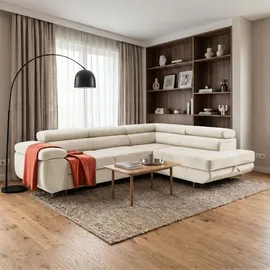 muffo Ecksofa WILD L Rechts mit Schlaffunktion 127x195 Velours Beige - Beige