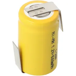 AccuCell 1/2AA Akku mit 1,2 Volt Spannung und 600mAh Kapazität mit Lötfahnen Z-Form, 25,5 x 14,5 mm