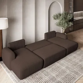 masseno Eckcouch Polyester U-Form mit Schlaffunktion 2-Sitzer Braun