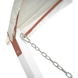 Mendler Hängematte HWC-J47, Hängeschaukel bis 200kg Sonnendach MVG-Holzgestell 420cm 2 Personen ~ weiß, grau