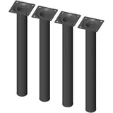 Element System 4 Stück Stahlrohrfüße rund, Tischbeine, Möbelfüße inklusive Anschraubplatte, Länge 30 cm, Durchmesser 30 mm, 4 Farben, 11 Abmessungen, schwarz, 11100-00034